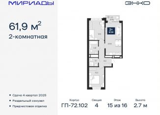 Продажа 2-комнатной квартиры, 61.9 м2, Тюмень