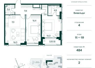 2-комнатная квартира на продажу, 77.6 м2, Москва