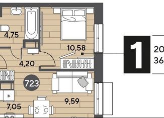 Продам 1-комнатную квартиру, 36.2 м2, Московская область