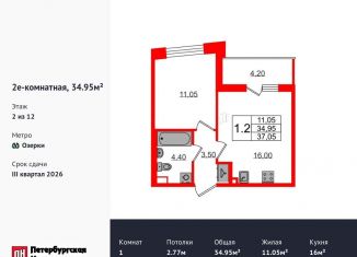 1-комнатная квартира на продажу, 35 м2, Санкт-Петербург, метро Проспект Просвещения