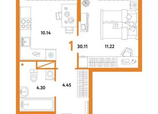 Продам 1-комнатную квартиру, 30.1 м2, Тюменская область, Интернациональная улица, 199к10