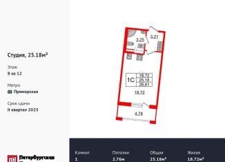 Продается квартира студия, 25.2 м2, Санкт-Петербург, метро Приморская, Уральская улица, 25