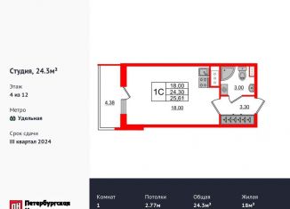 Квартира на продажу студия, 24.1 м2, Санкт-Петербург, Светлановский проспект, 8, Выборгский район