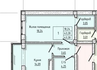 Продается двухкомнатная квартира, 43.3 м2, Нальчик, улица А.А. Кадырова, 24, ЖК Молодёжный