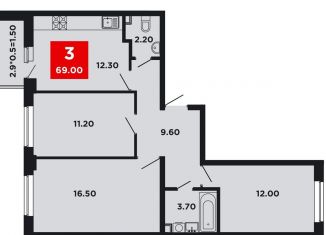 Продаю трехкомнатную квартиру, 69 м2, Краснодар, Конгрессная улица, лит17, Прикубанский округ