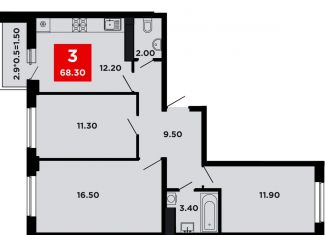 Продается 3-ком. квартира, 68.3 м2, Краснодар, Прикубанский округ, Конгрессная улица, лит17