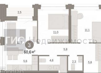 Продается 2-ком. квартира, 60.6 м2, Новосибирская область