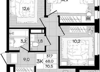 Продам 3-комнатную квартиру, 70.3 м2, Краснодар