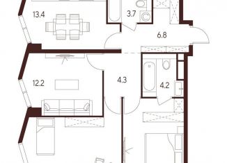 Продается 2-комнатная квартира, 44.3 м2, Москва, станция Зорге