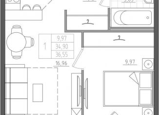 Продам 1-комнатную квартиру, 34.9 м2, Санкт-Петербург, муниципальный округ Волковское, Прилукская улица, 28к2