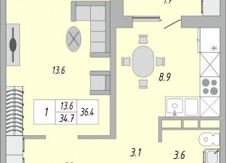 Продается однокомнатная квартира, 36.4 м2, Оренбург, ЖК Акварель