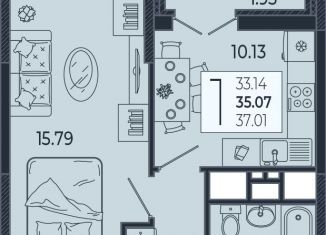 1-комнатная квартира на продажу, 35.1 м2, Краснодар, Прикубанский округ, Адмиралтейский бульвар, 1