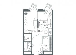 Продажа 1-комнатной квартиры, 43 м2, Волгоград