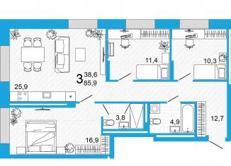 Продажа 3-ком. квартиры, 85.9 м2, Уфа, улица Аксакова, 18, ЖК Империал