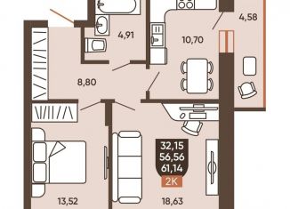 Продается 2-комнатная квартира, 58.9 м2, Новосибирск, метро Заельцовская, Новоуральская улица, 10