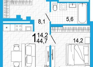 Продается однокомнатная квартира, 44.7 м2, Уфа, улица Аксакова, 18, ЖК Империал