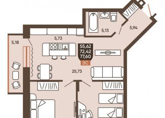 Продаю 3-ком. квартиру, 75 м2, Новосибирск, Новоуральская улица, 10, Калининский район