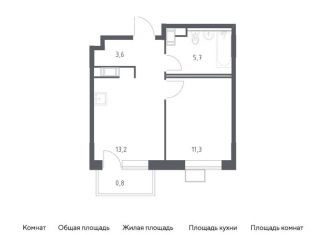 Продам 1-комнатную квартиру, 34.6 м2, деревня Середнево, квартал № 23, 4-5