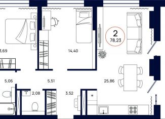 Продам 2-комнатную квартиру, 78.2 м2, Тюмень