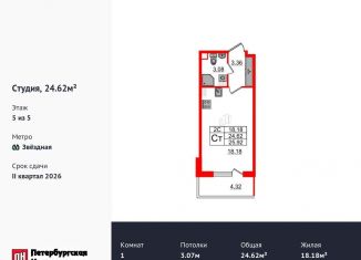 Продается квартира студия, 24.6 м2, Санкт-Петербург, Московский район