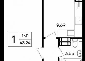 Продаю 1-комнатную квартиру, 43.2 м2, посёлок городского типа Гвардейское, Курганная улица