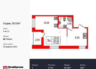 Квартира на продажу студия, 30.4 м2, Санкт-Петербург, метро Парнас