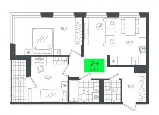 Продажа двухкомнатной квартиры, 64.1 м2, деревня Дударева, улица Сергея Джанбровского, 2