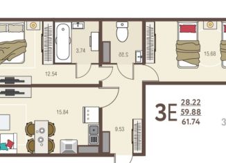 Продажа 3-ком. квартиры, 61.7 м2, Курская область