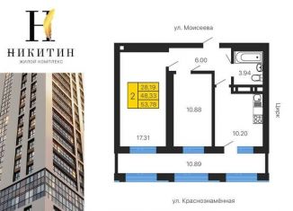 2-комнатная квартира на продажу, 52.8 м2, Воронеж, улица Лётчика Щербакова, 5, Ленинский район