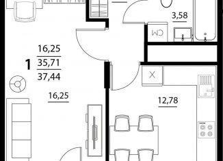 Продается 1-комнатная квартира, 37.4 м2, село Репное, ЖК Парус