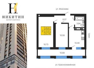 2-комнатная квартира на продажу, 52.2 м2, Воронеж, Ленинский район, улица Лётчика Щербакова, 5