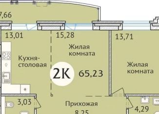 Двухкомнатная квартира на продажу, 65.1 м2, Новосибирск, улица Дуси Ковальчук, 248/1