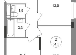 2-комнатная квартира на продажу, 51.5 м2, Московский, ЖК Первый Московский