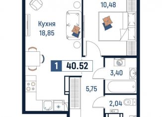 Продается 1-ком. квартира, 40.5 м2, Мурино