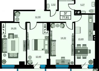 3-комнатная квартира на продажу, 77.4 м2, Ростов-на-Дону, улица Ларина, 45к8, ЖК Сердце Ростова 2