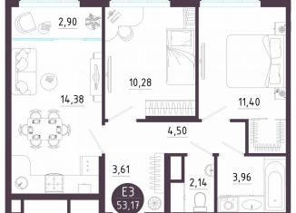 Продажа двухкомнатной квартиры, 53.2 м2, Тула, Пряничная улица, 9