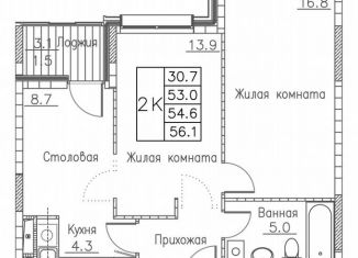 Продам 2-комнатную квартиру, 56.1 м2, Владивосток
