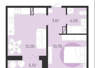 1-комнатная квартира на продажу, 35.1 м2, Брянск, квартал Медовый, поз8