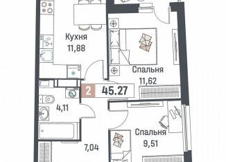 Продам двухкомнатную квартиру, 45.3 м2, Мурино, ЖК Авиатор