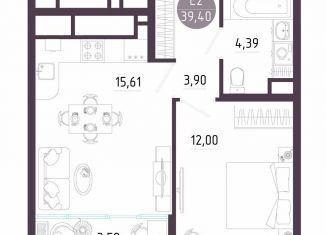 Продается однокомнатная квартира, 39.4 м2, Тула, Пряничная улица, 8