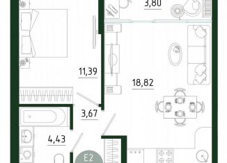 Продается 1-ком. квартира, 42.1 м2, Тула