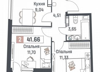 Продажа 2-ком. квартиры, 41.7 м2, Мурино, ЖК Авиатор