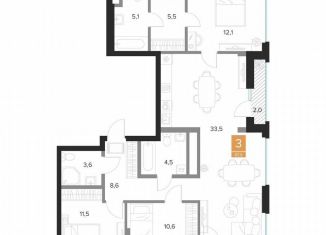 Продажа 3-ком. квартиры, 97.9 м2, Курск