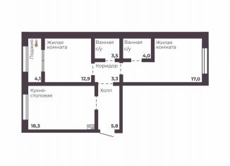 Продаю 2-комнатную квартиру, 64.8 м2, Челябинск, Тракторозаводский район, проспект Ленина, 1