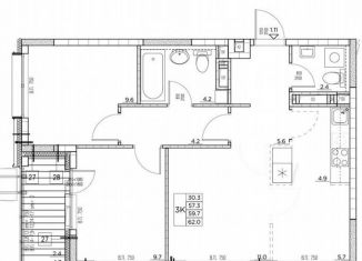 Продается 3-ком. квартира, 62 м2, Владивосток
