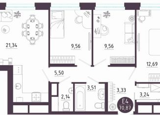 Продажа трехкомнатной квартиры, 70.9 м2, Тула, Пряничная улица, 9