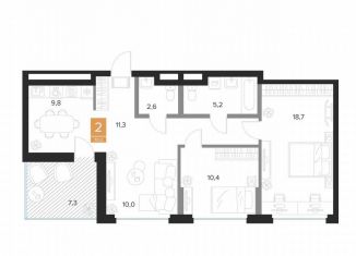 2-ком. квартира на продажу, 70.2 м2, Курск