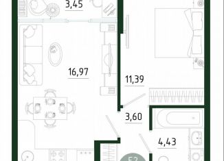 Однокомнатная квартира на продажу, 39.8 м2, Тула, улица Генерала Маргелова, 9В
