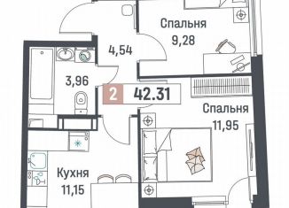 2-ком. квартира на продажу, 42.3 м2, Мурино, ЖК Авиатор