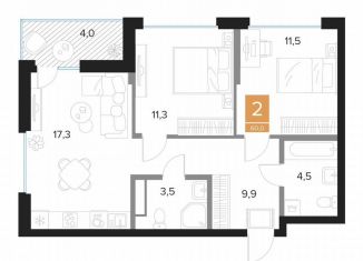 Продам двухкомнатную квартиру, 60 м2, Курск
